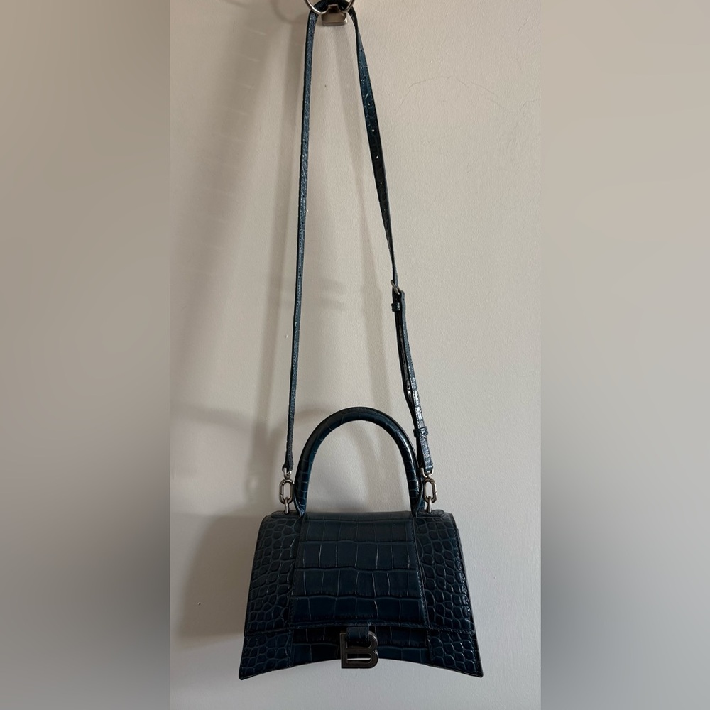 Balenciaga Hourglass Handbag Small in Teal/Blue Crocodile Embossed Calfskin - Picture 4 of 10
